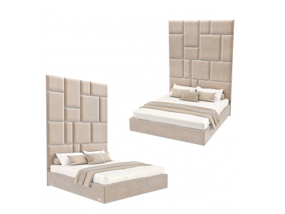 3d现代墙饰一体双人床模型