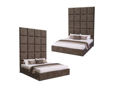 3d美式墙饰一体双人床模型