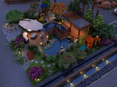 3d新中式庭院景观景观组合模型