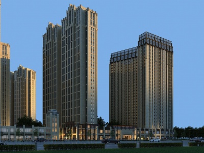 3d欧式古典高层住宅公寓模型