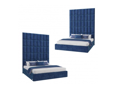 3d美式藏蓝双人床模型