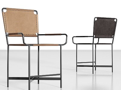 3d现代金属简约皮革单椅组合模型