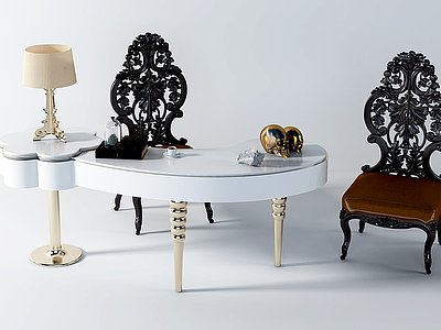3d欧式梳妆台化妆桌椅模型