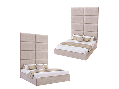 3d现代软包一体式休闲双人床模型