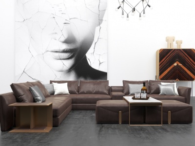 现代皮革沙发组合模型3d模型