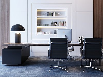 3d现代办公室电脑桌椅组合模型