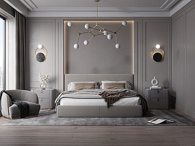 3d现代奢华轻奢卧室模型