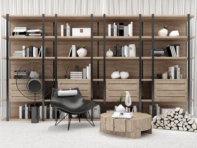 现代书柜休闲椅现代书架模型3d模型