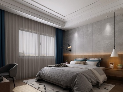 3d现代卧室床具组合模型
