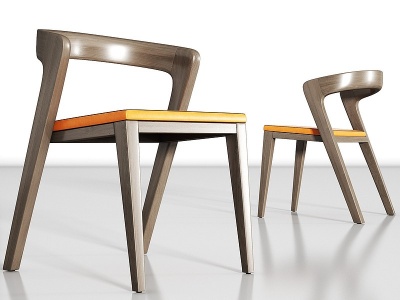 3d北欧简约实木皮革单椅组合模型