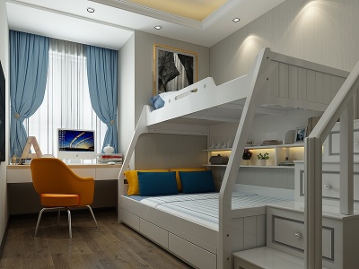3d现代卧室双层床模型