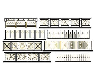 3d新中式金属栏杆组合模型
