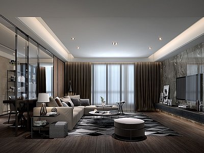3d现代居家客厅模型