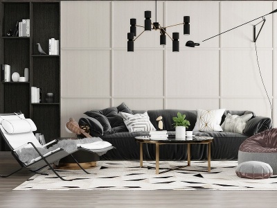 现代黑白灰风格客厅3d模型
