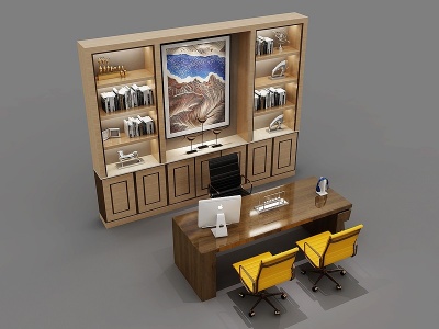 现代办公桌班台书柜组合模型3d模型