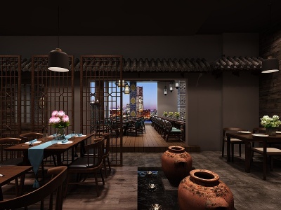 3d新中式古窑餐厅模型