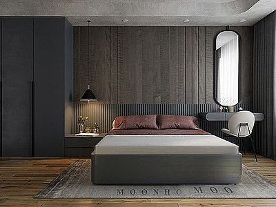 3d现代轻奢卧室双人床模型