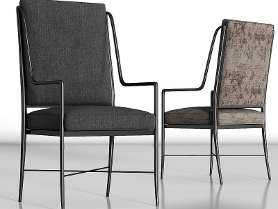 3d新中式金属绒布单椅组合模型