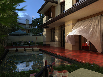 新中式新亚洲别墅庭院模型