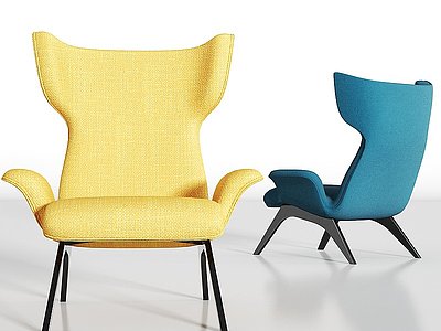 3d现代绒布单人沙发组合模型