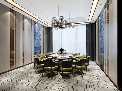 3d现代新中式酒店餐厅包厢模型