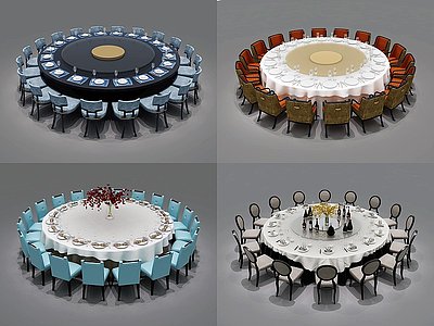 3d现代圆形餐桌椅组合模型