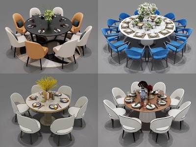 3d现代北欧圆形餐桌椅组合模型