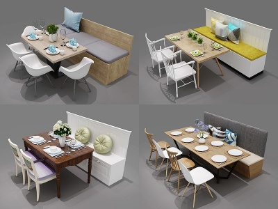 3d现代北欧卡座餐桌椅组合模型
