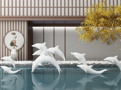 3d新中式日式海豚景观小品模型