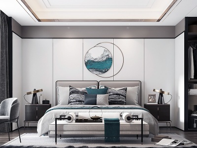 新中式主卧室双人床模型3d模型