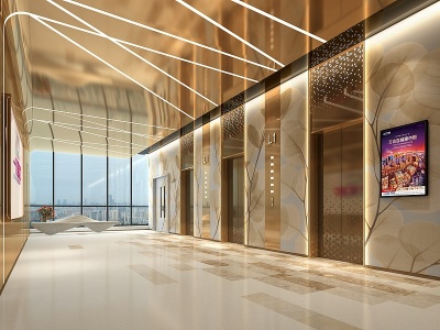 3d现代商城电梯厅电梯间模型