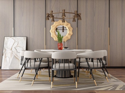 3d新古典现代餐厅圆桌餐桌椅模型