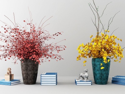 3d新中式盆栽花卉组合模型