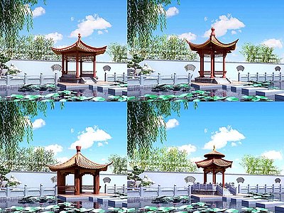 3d中式古建水榭模型