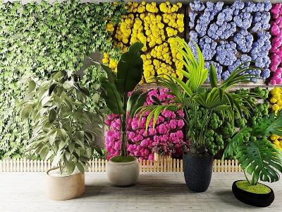 3d日式植物墙绿植盆栽花卉模型