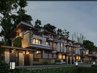 3d新古典新亚洲古典联排别墅模型