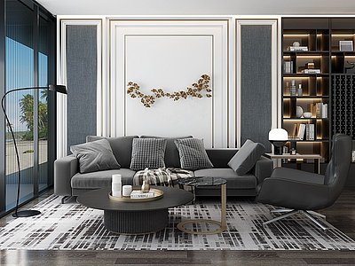新中式现代客厅多人沙发模型3d模型