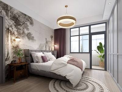 北欧卧室窗帘模型3d模型