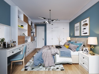 3d现代主卧室双人床模型