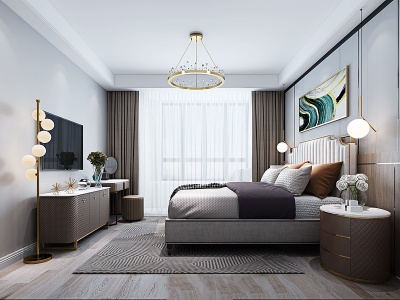 3d现代卧室床落地灯模型