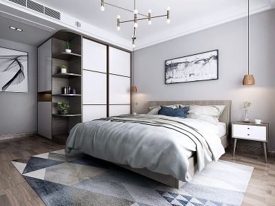 3d现代卧室现代衣柜床头柜模型