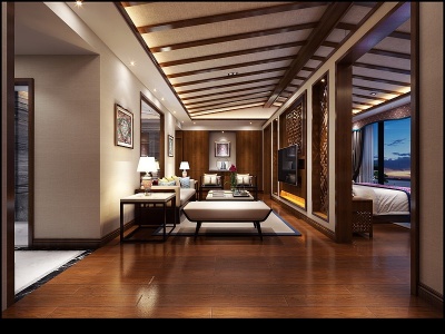 3d新中式酒店套房模型