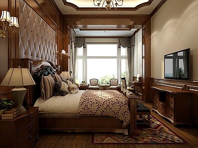 欧式卧室双人床床头柜模型3d模型
