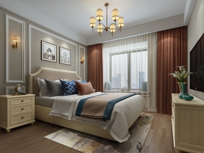 3d现代卧室床吊灯组合模型