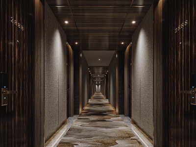 新中式酒店电梯间过道模型3d模型