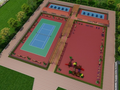 3d现代活动广场网球场模型