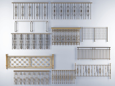 欧式铁艺雕花栏杆护栏模型3d模型