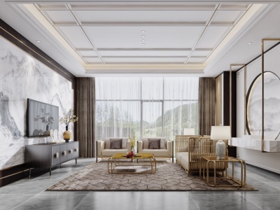 3d新中式酒店客房客厅沙发模型