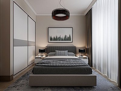 3d北欧卧室床台灯模型