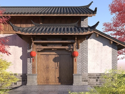 中式古建入口大门模型